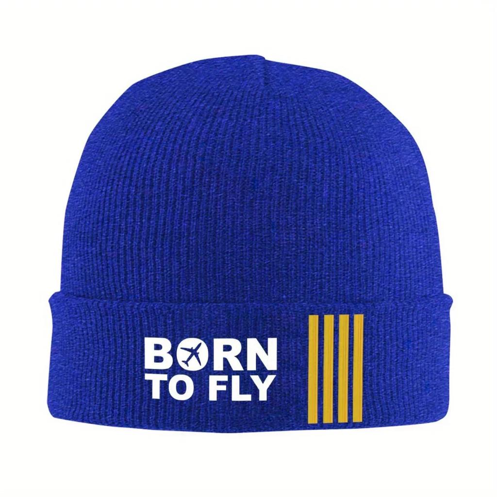 New Born To Fly Captain Knitted Hat Womens Unisexs Beanies Winter Hats Acrylic Airplane Casual Cap