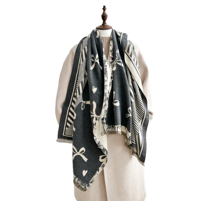 Bow imitation cashmere scarf female winter student warm windproof neck protection cold thickened air conditioner shawl tide