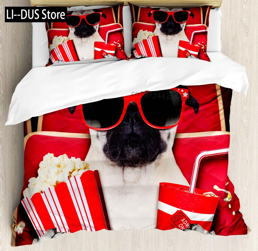Pug Duvet Cover Set Puppy Lying Around Pet Decorative 3 Piece Bedding Set with 2 Pillow Shams Queen Size Pale Brown Black