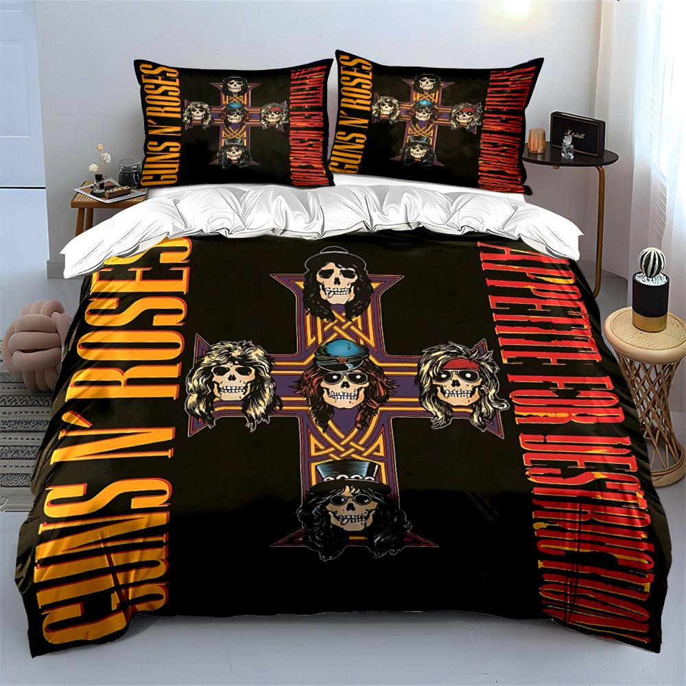 Guns N' Roses Skull Cross Design Bedding Duvet Cover Set Duvet Cover Pillowcases (1*Duvet Cover 2*Pillowcases, without duvet insert)