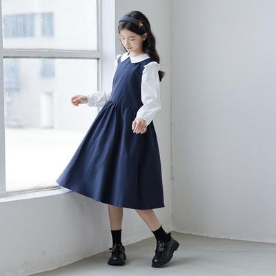 Preppy Hemdblusenkleid für Mädchen mit Peter-Pan-Kragen für Herbst und Frühling - Langarm-Stil für große und mittlere Kinder