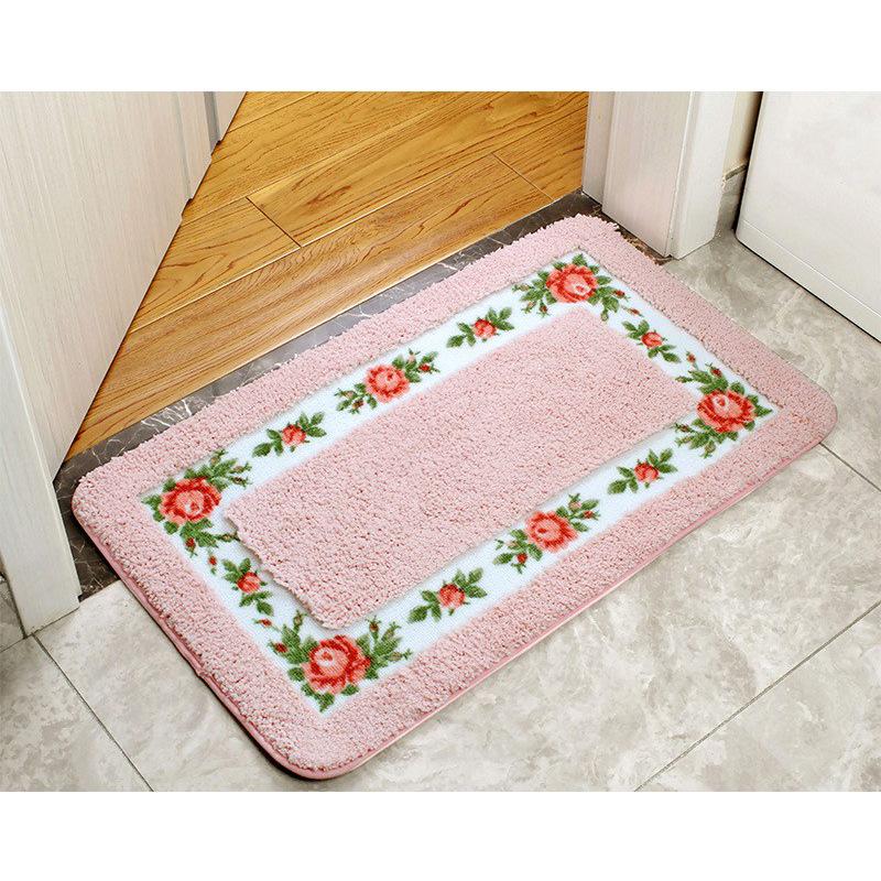 

Rectangular Pastoral Bedside Rug - Water-Absorbing, Non-Slip Bathroom & Toilet Mat 40x60 cm розовый