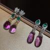 Vintage Amethyst Emerad Earrings Teardrop Imitation Gems Ear Drop Dangles Stud For Women High Jewelry Gift