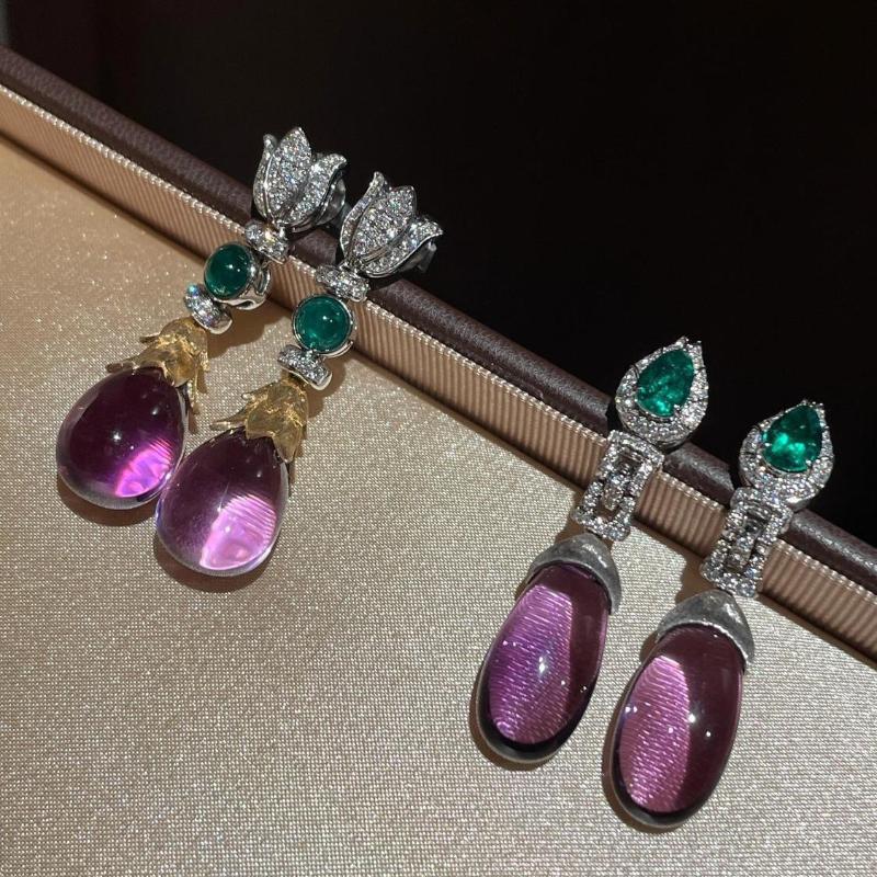 Vintage Amethyst Emerad Earrings Teardrop Imitation Gems Ear Drop Dangles Stud For Women High Jewelry Gift