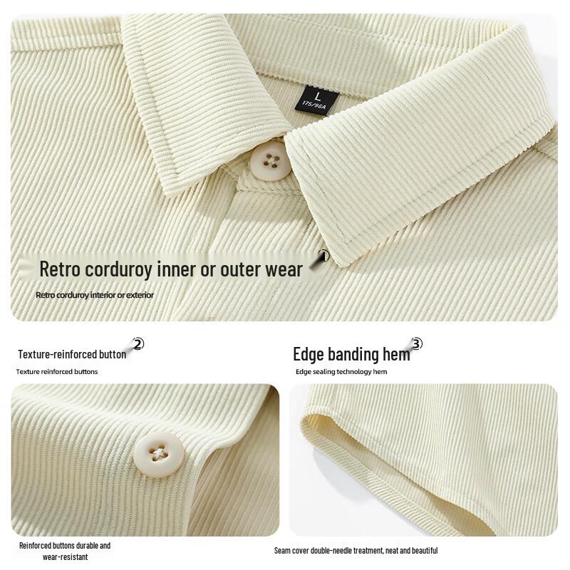 Jeanswest Men's Corduroy Long Sleeve Lapel Shirt