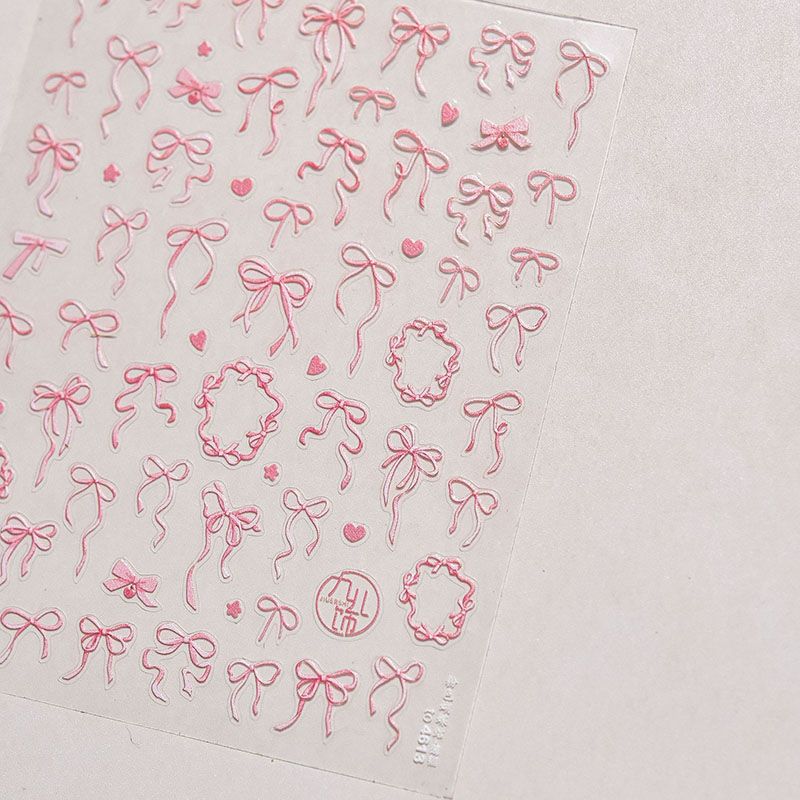 

Pink Bows Nail Stickers New Arrival Relief 5D 3D Internet Celebrity Ins Ribbon Nail Stickers Decorations Thin Tough Pink Bows 4613