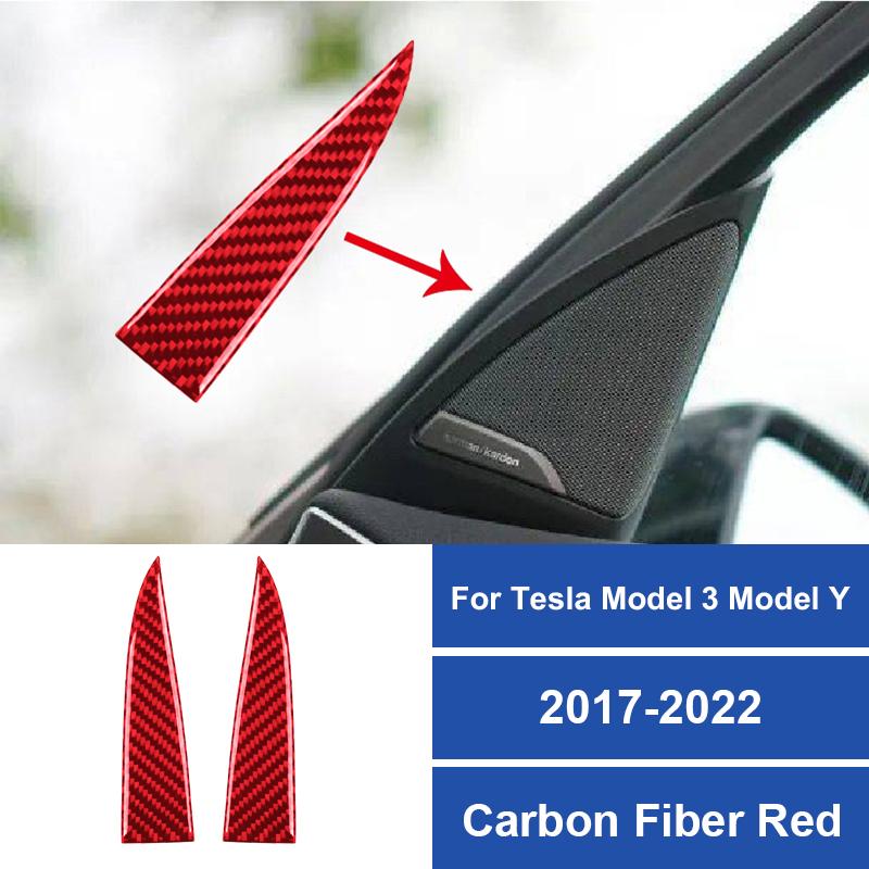 Real Carbon Fiber Car Dashboard Both Side Speaker Audio Panel Sticker For Tesla Model 3 Model Y 2017-2022 Car Accessories