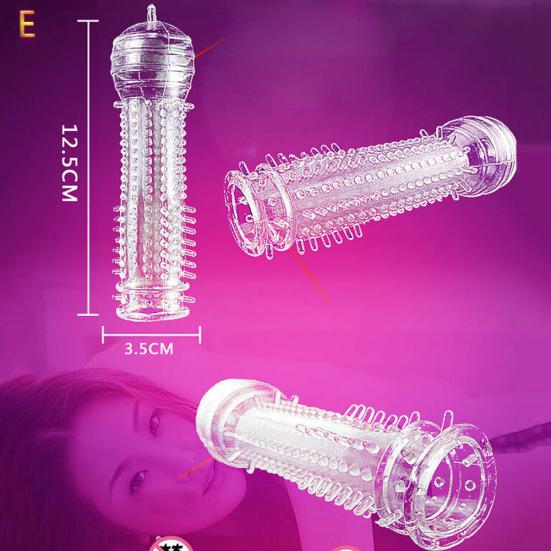 Silicone Spike Dotted Ribbed Clear Condom Penis Extension Sleeve Adult Sex Toy