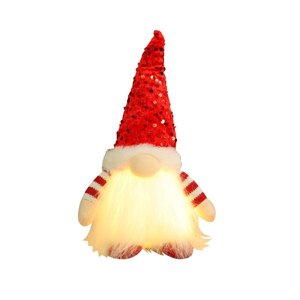 Lighted Dwarf Ornaments with Sequined Hat Glowing Gnome Christmas Faceless Doll Luminous Faceless Gnome Doll for Home Xmas