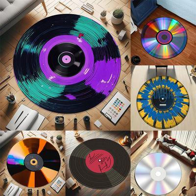 NEUER Rekord Musik CD Teppich Runder Spielstuhl Bodenmatte Raum Dekoriert Wohnzimmer Lounge Große Fläche Rutschfester Teppich