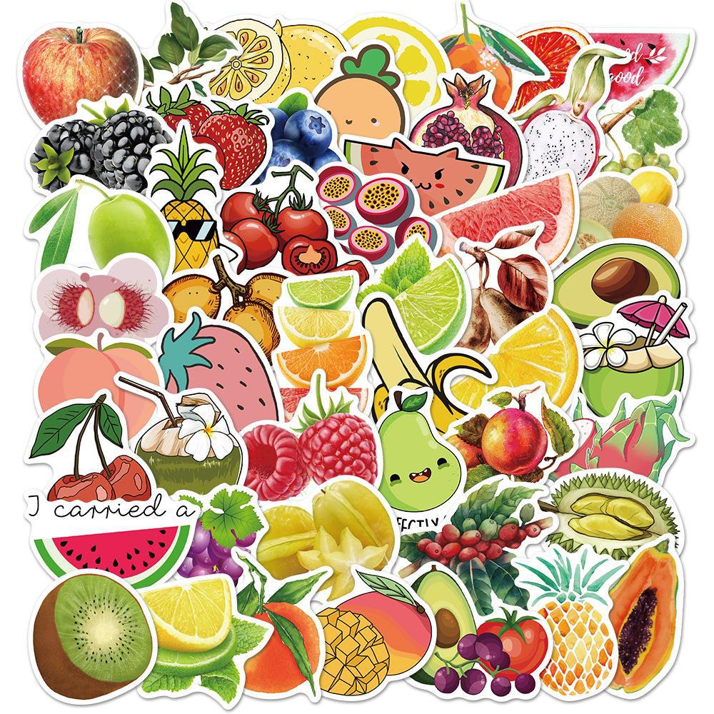 50 PCS Fruits et Légumes Vifs(Raisin Cerise Carotte Brocoli) Pack d'autocollants ,Autocollants imperméables pour ordinateur portable téléphone
