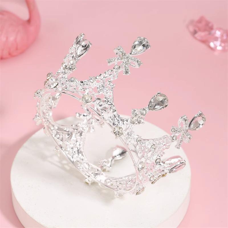 Children's birthday gift princess crown girl catwalk tiara bow small crown girl silver gold round crown