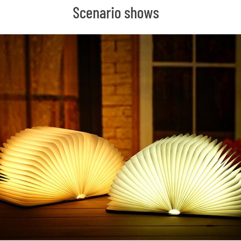 Three-Color LED Eye Protection Book Lamp: Wooden Carved Stackable Night Light