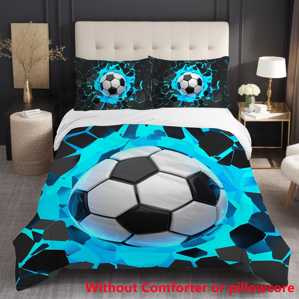 2/3pcs 3D Football Print Duvet Cover Set (1 Duvet Cover And 1/2 Pillowcases, Without Core), Soft Comfortable Sports Theme Bedding for All Se