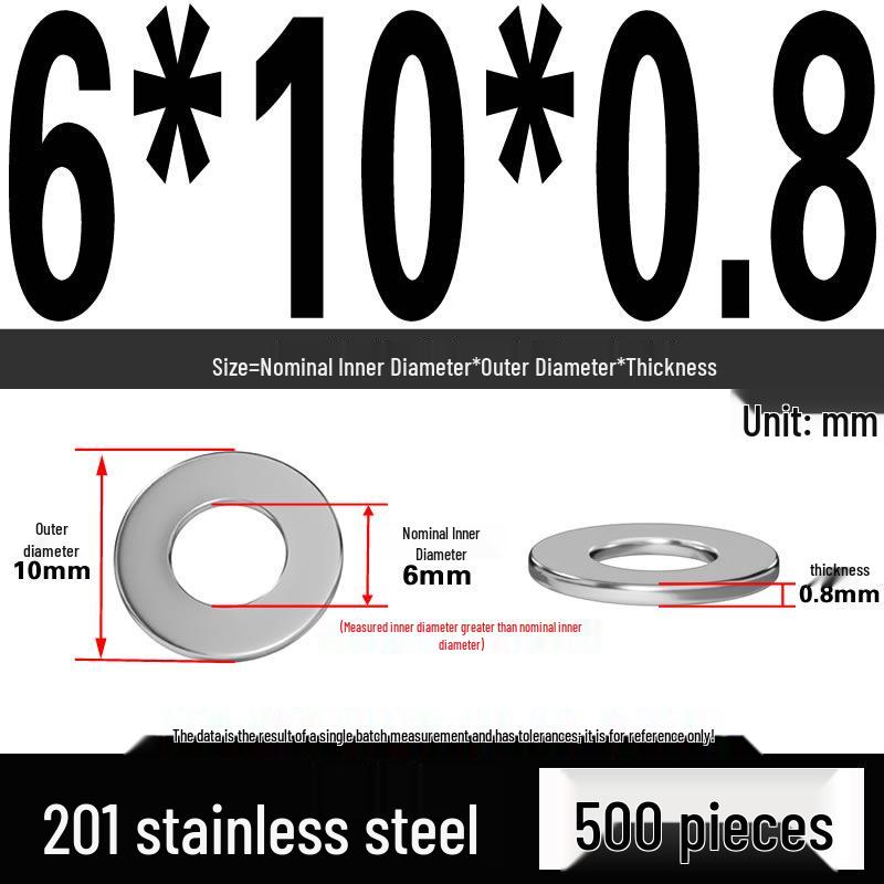 201 Stainless Steel Flat Washer Shim, GB97, Sizes M3 to M30