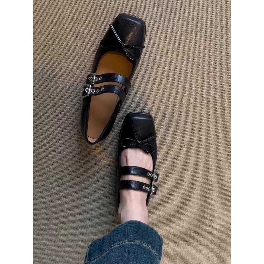 2025 New Thick-soled One-word Ballet Shoes for Women, Comfortable Soft-soled Retro Pig Nose Mary Jane Single Shoes for Women