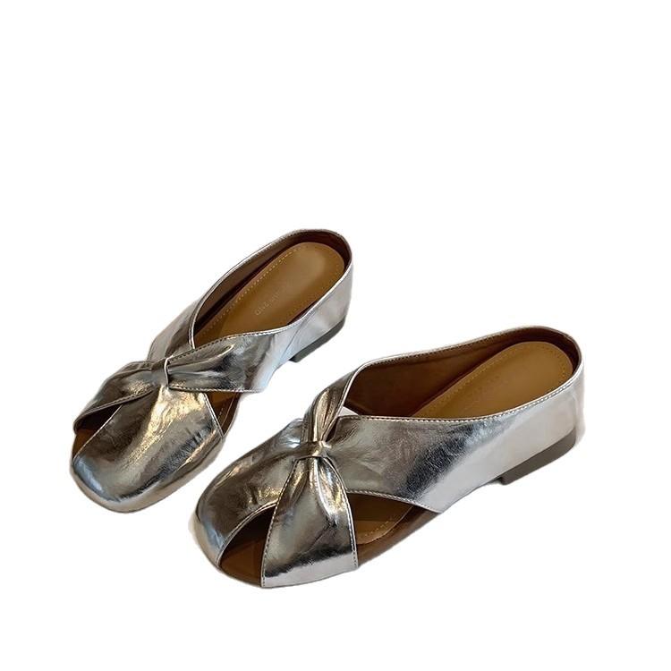 2025 Spring and Summer New Lazy French Temperament Evening Breeze Bag Head Half Slippers Women's Flat-bottomed Muller Half-tray Single Shoes