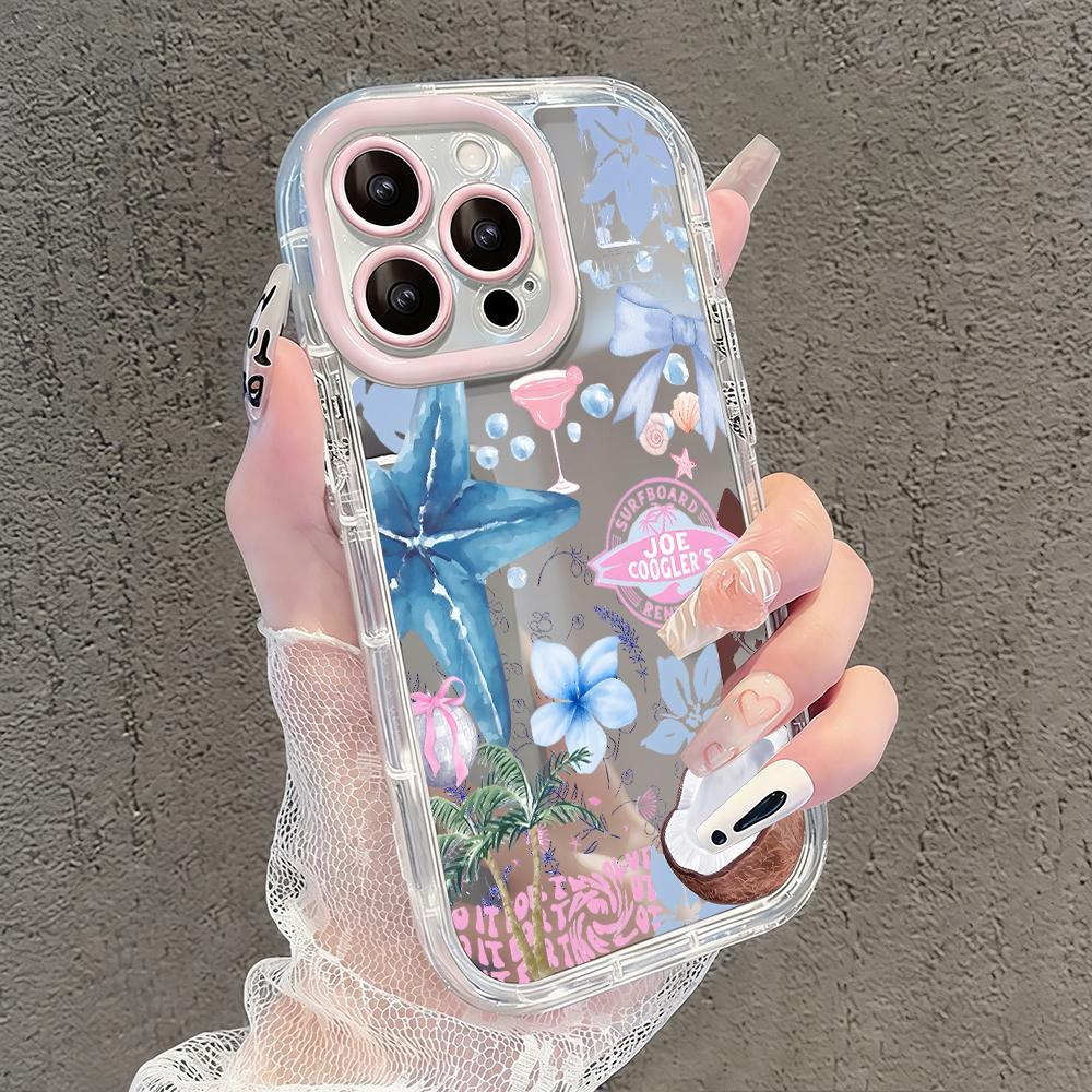 Summer Marine Elements Pattern Mirror Phone Case For iPhone 17 Air 16 Pro Max 17 15 14 13 12 11 8 Plus X Protection Back Cover