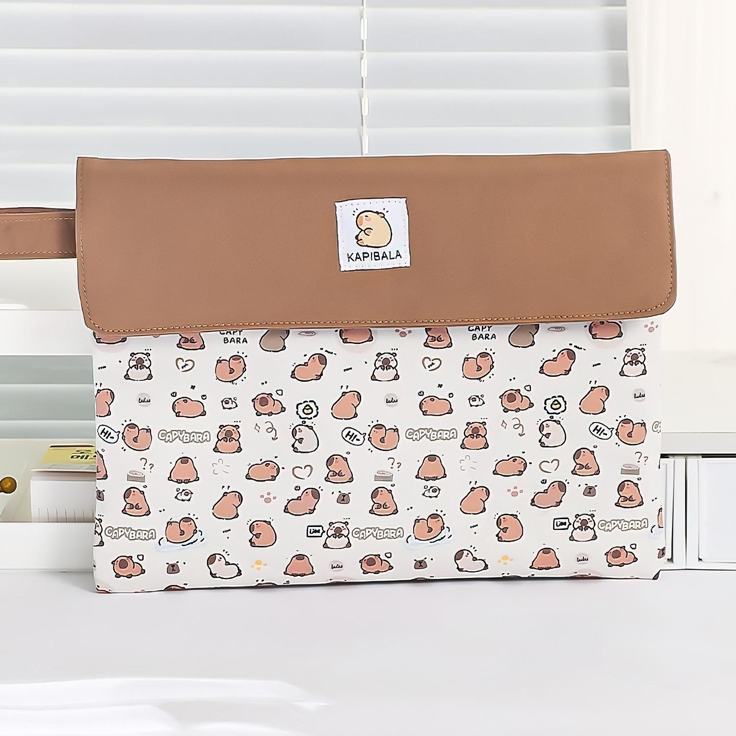 

1 шт. Сумка для файлов Capybara A4, складная мягкая тканевая сумка для хранения с изображением мультяшной собаки, карман для органайзера документов, сумка для конвертов, пенал