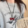 Autumn and Winter Wine Red Ribbon Bow Pendant Necklace Female Love Ankola Red Long Sweater Chain Versatile Accessories