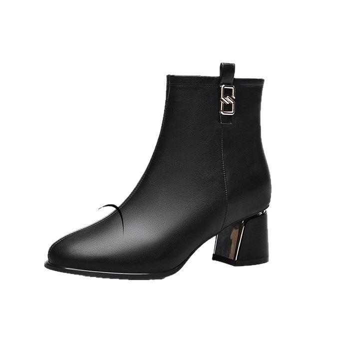 Soft leather short boots women's 2025 autumn and winter new thick heel side zipper Martin boots high heel short boots small leather boots thin boots