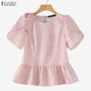 ZANZEA Dames Casual Ronde Hals Zomer Korte Mouw Print Blouse