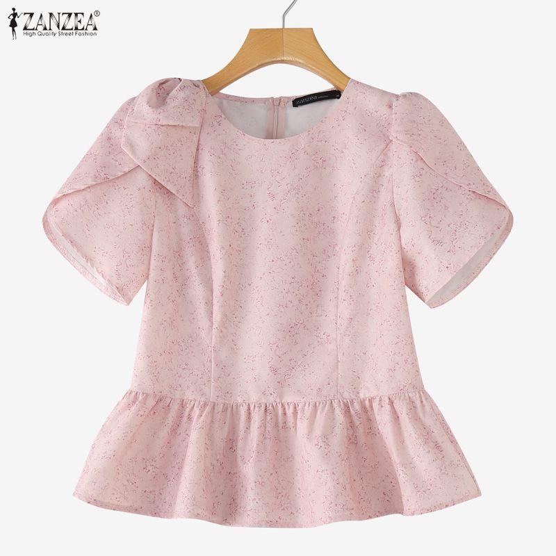 ZANZEA Dames Casual Ronde Hals Zomer Korte Mouw Print Blouse
