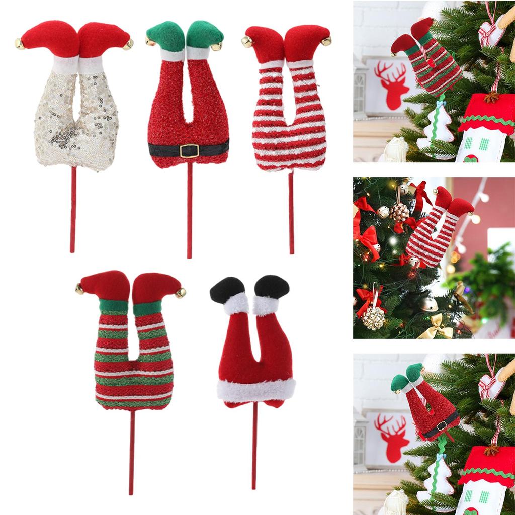 Elf Leg Pick Christmas Tree Decoration Home Party Plush Stuffed Tree Topper