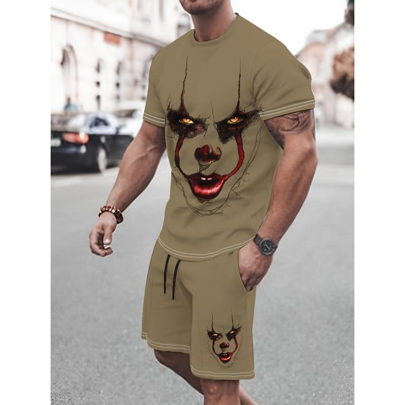 

Summer Streetwear Relaxed Fit Men s Casual Graphic Tee & Shorts Set - 100% Polyester, XXS