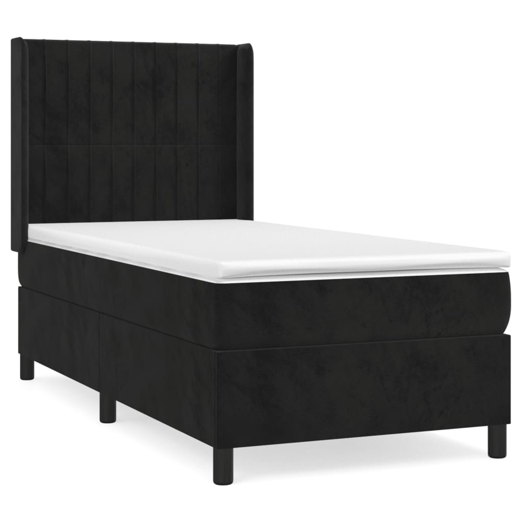 Box Spring Bed with Mattress Black 90x190 cm Velvet