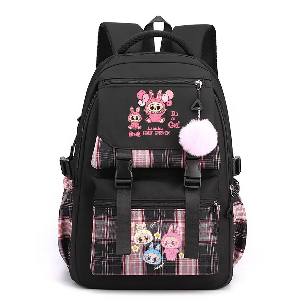 

New Trend Labubu Printed Backpack Junior High School High School Student Large Capacity Student School Bag No specification