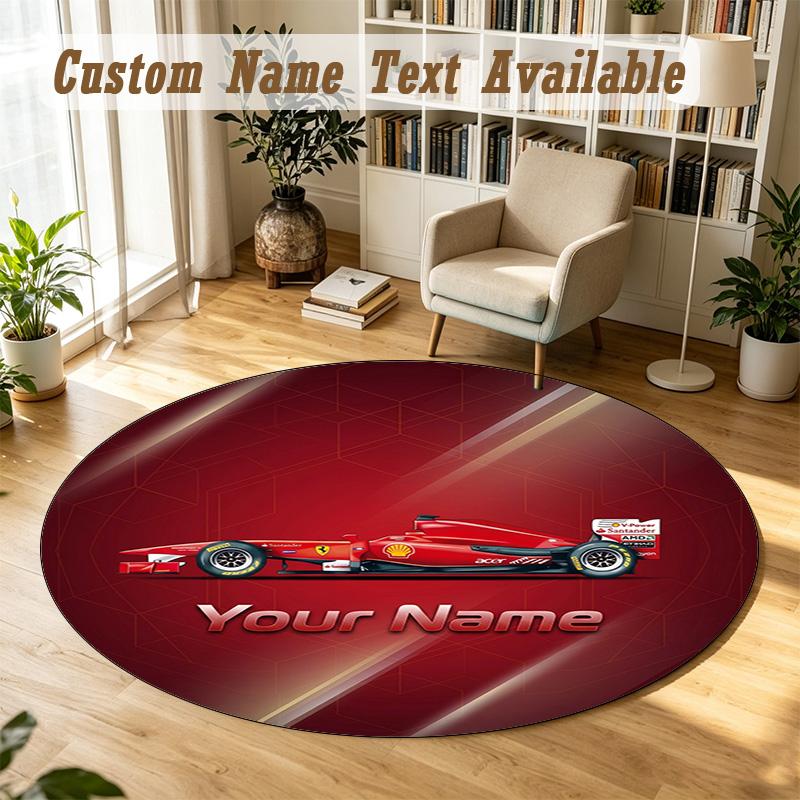 Round Rug Custom NameF1 Pattern Non Slip Carpet Home Floor Decor
