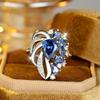 Luxury Blue Crystal Flower Rings for Women Elegant Cubic Zirconia Engagement Jewelry Accessories