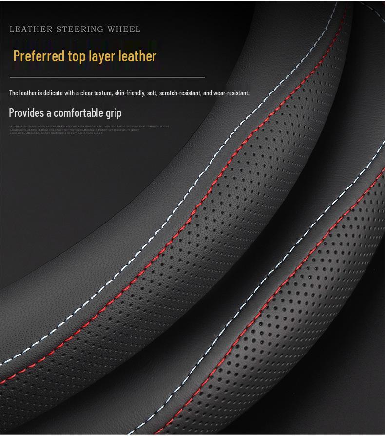 Genuine Leather Steering Wheel Cover for 2021 XPeng P7/G3/P5, Ultra-Thin, All-Season.