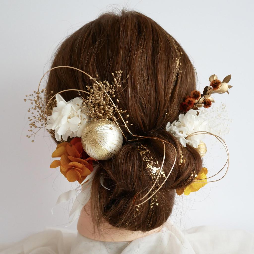 Preserved Flower Hair Kachimori for and Japanese Clothing [Bria] Ornament, (Orange), Coming-of-Age Ceremonies, Graduations, Weddings, Shichi-Go-San,