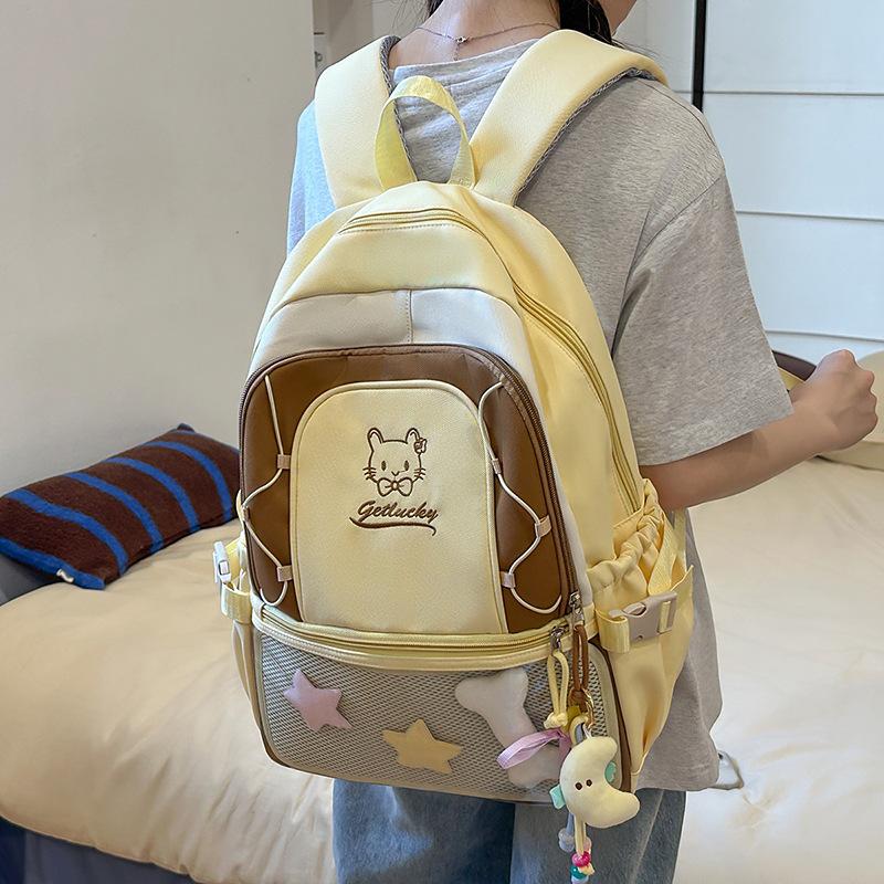 ins wind dopamine color matching pain bag backpack female cute versatile backpack large capacity junior high school student schoolbag female