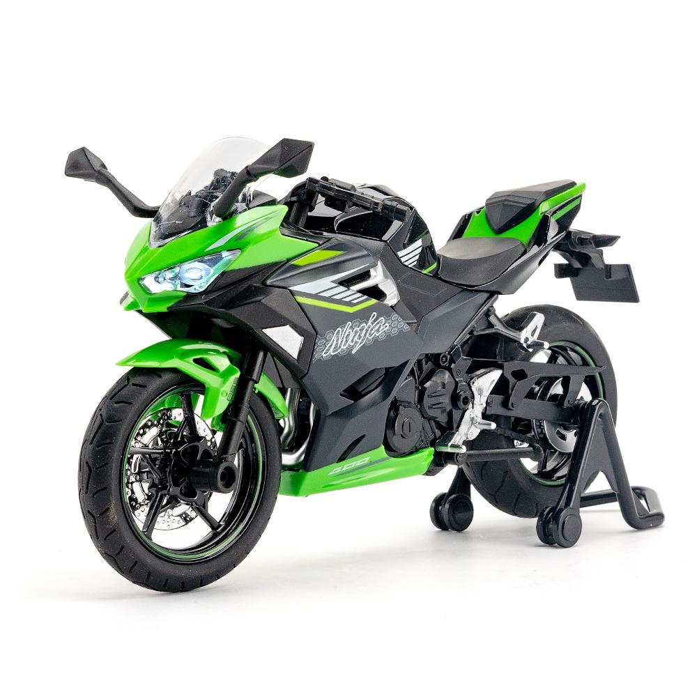 

1/12 Kawasaki Ninja 400 Alloy Motorcycle Model Die Cast Toy Vehicle Sound and Light Off Road Autocycle Static Ornament Toys Car чёрный