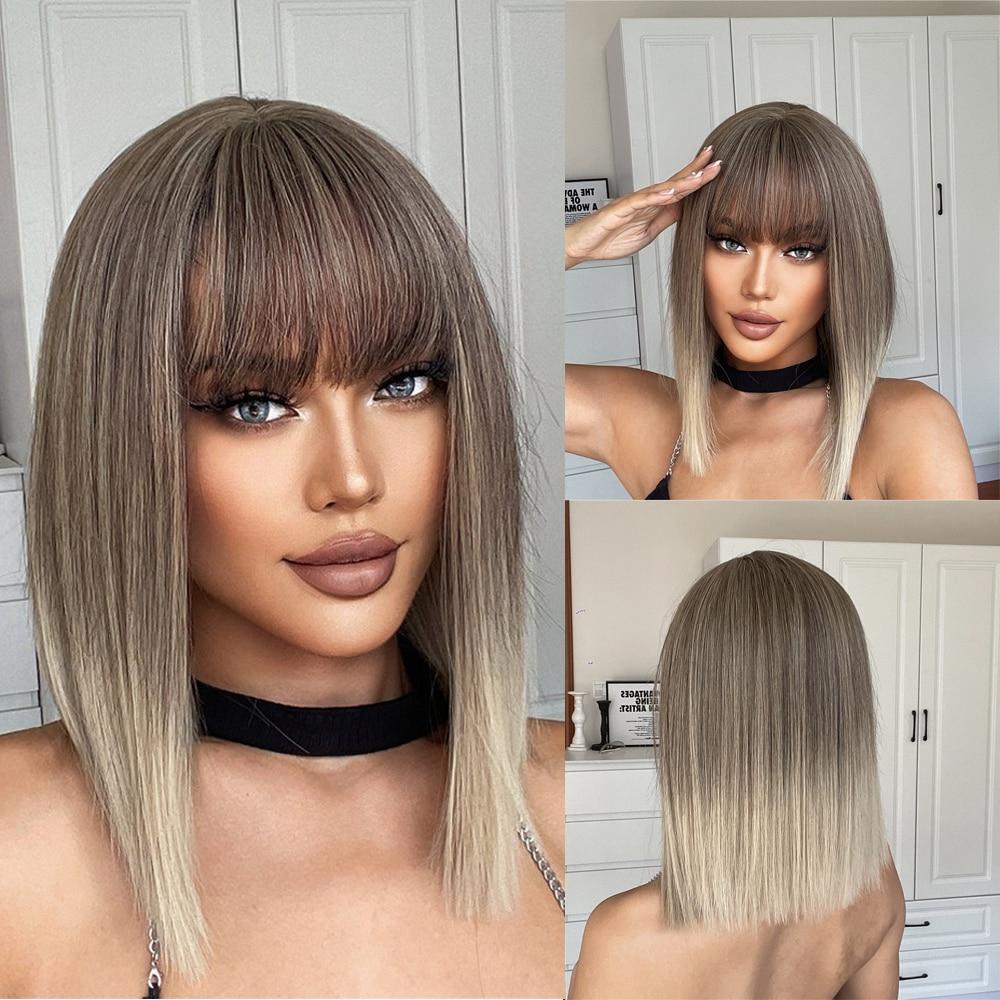 ALAN EATON Auburn Synthetic Hair Wig for White Women Long Layered Ginger Wigs with Bangs Natural Daily Use Heat Resistant Fiber
