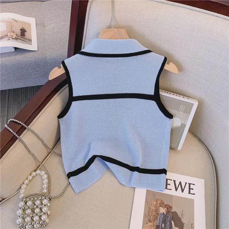 Summer Xiaoxiang Style Sleeveless Knitted Vest - Artful, Contrasting Colors, Celebrity Chic