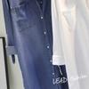 Vår Ensfarget Denim Skjortekjole Casual Topper Mote Lomme Langermet Skjorte For Kvinner Elegant Middels Lengde Løse Klær 24120
