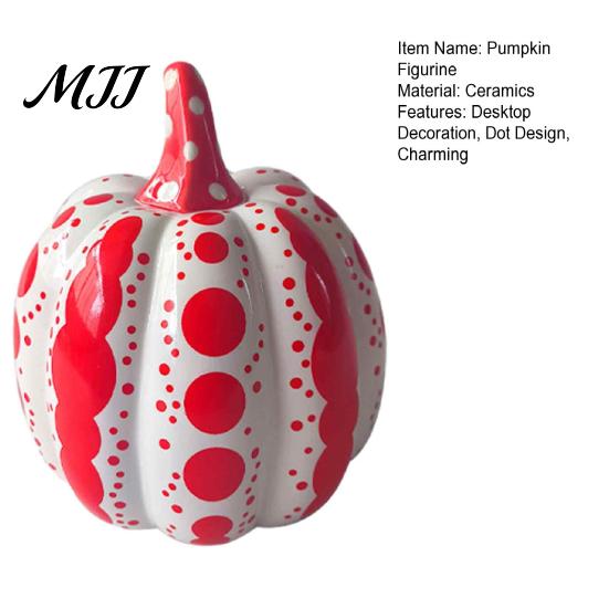 Autumn Harvest Table Centerpieces Ceramic Pumpkin Sculpture, Modern Polka Dot Figurine, Farmhouse Fall Seasonal Mantel Decor Tabletop Decoration
