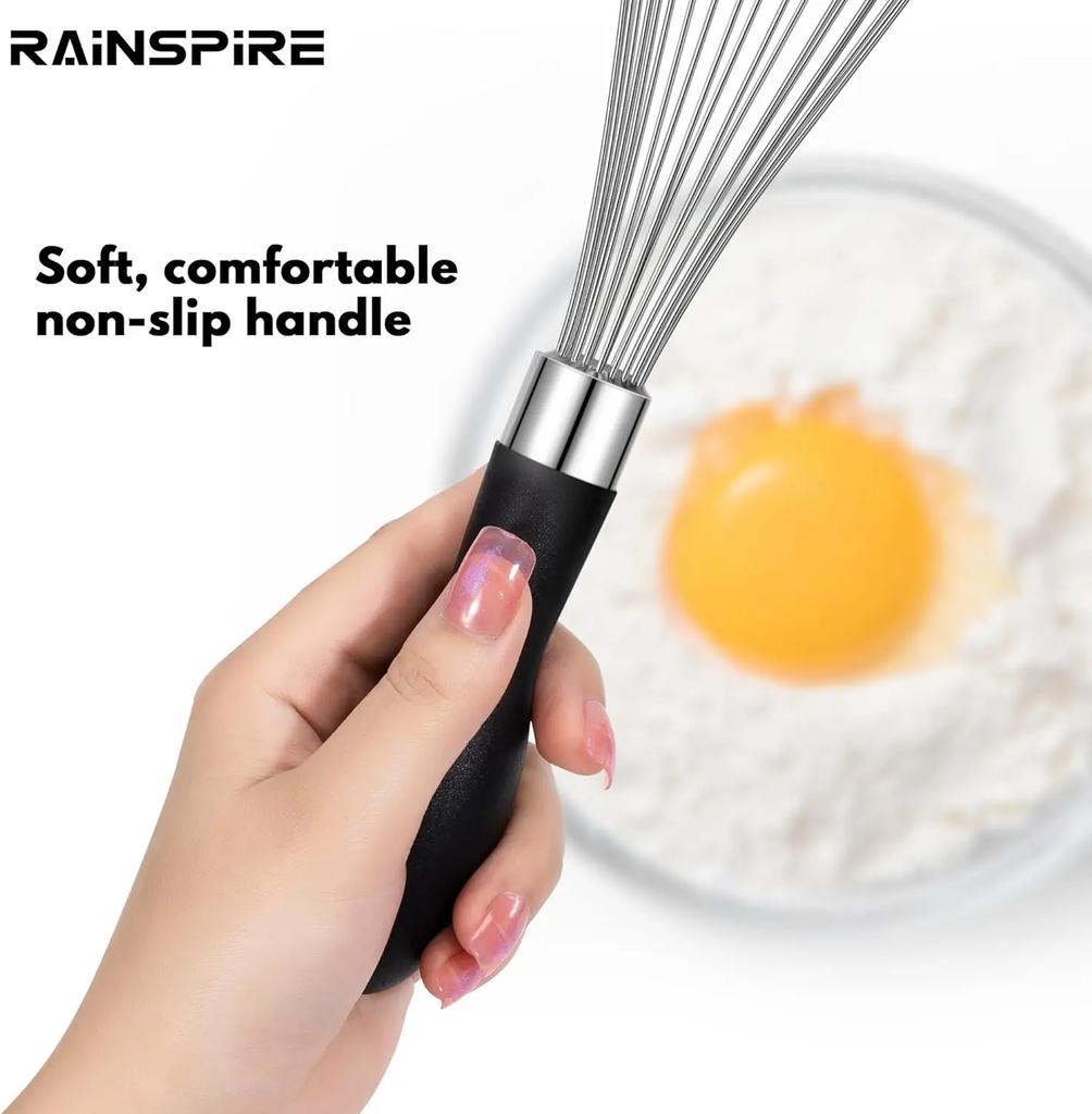 12 Inch Household Stainless Steel Manual Mixer Balloon Whisks For Cooking With Soft Silicone Handle for Blending,Whisking