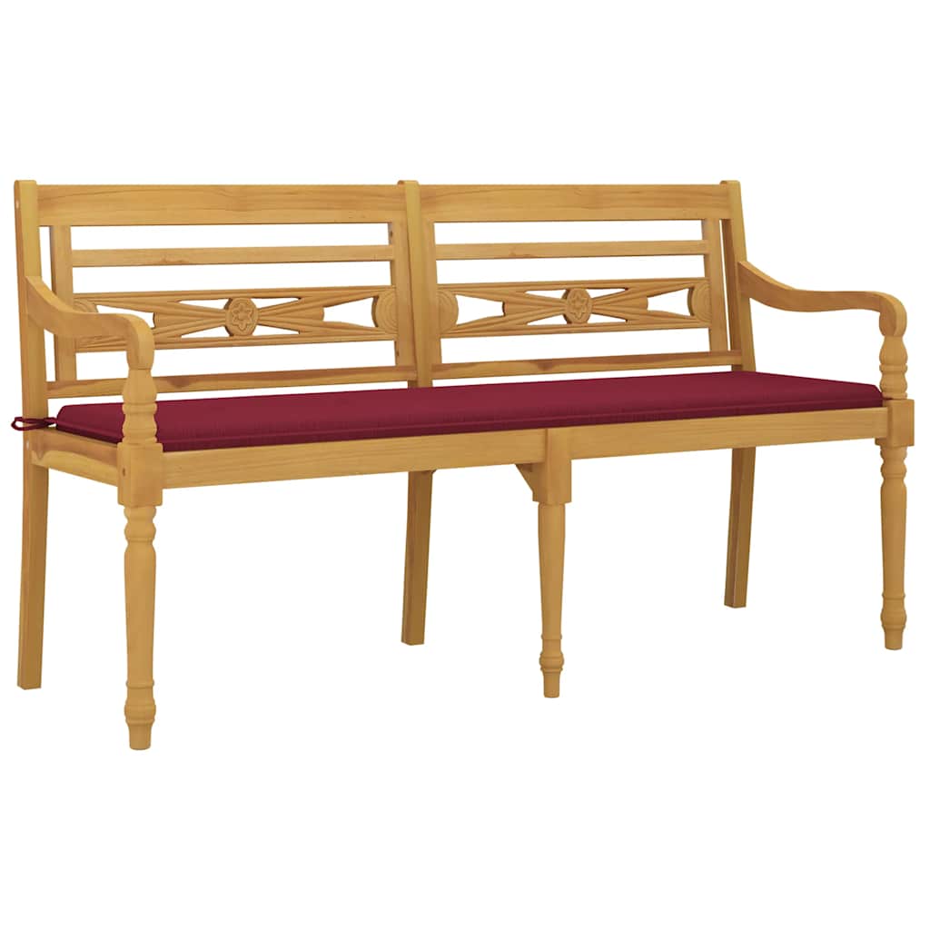 Vidaxl Ławka Batavia Z Czerwoną Poduszką, 150 Cm, Lite Drewno Tekowe