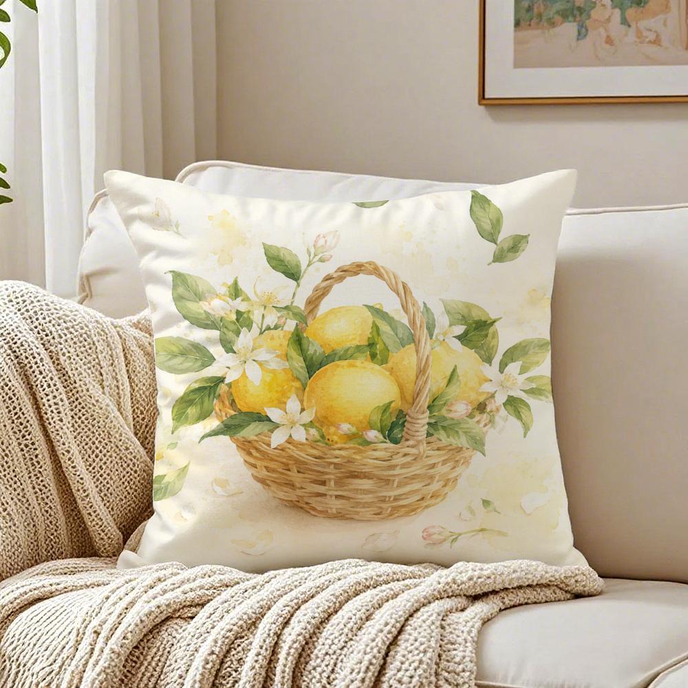 Lemon Fruit Series Cushion Cover Breathable Organic Short Plush Cushion Covers Machine Washable Wrinkle-Resistant Soft Durable