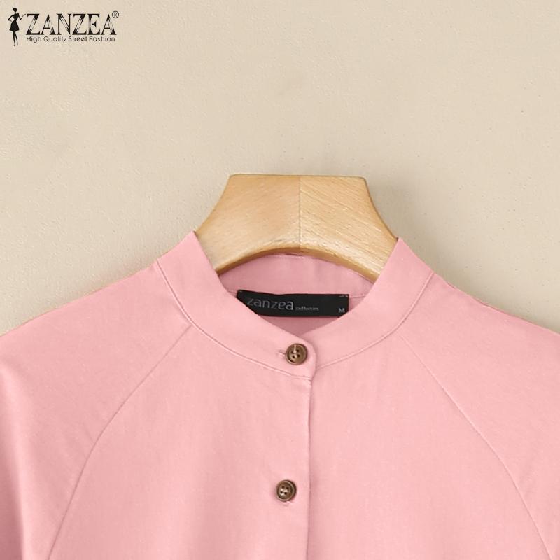 ZANZEA Women Casual Stand Collar Loose 3/4 Sleeve Cotton Blouse