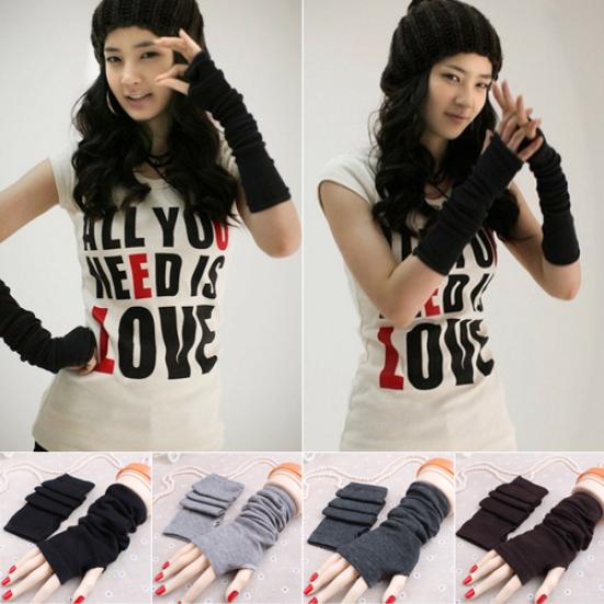Women's Fashion Knitted Arm Fingerless Long Mitten Wrist Elastic Warm Gloves
