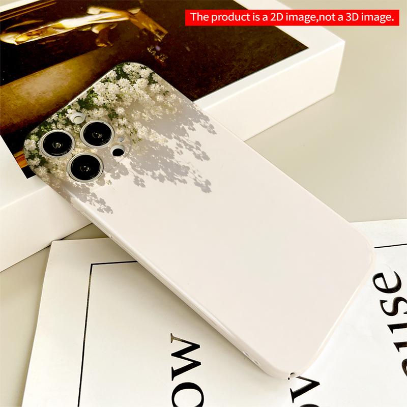 2DFlat White Flower Shadow Phone Case All inclusive film hard iPhone case, compatible with iPhone 18 Pro Max 17 16 15 14 13 12 11