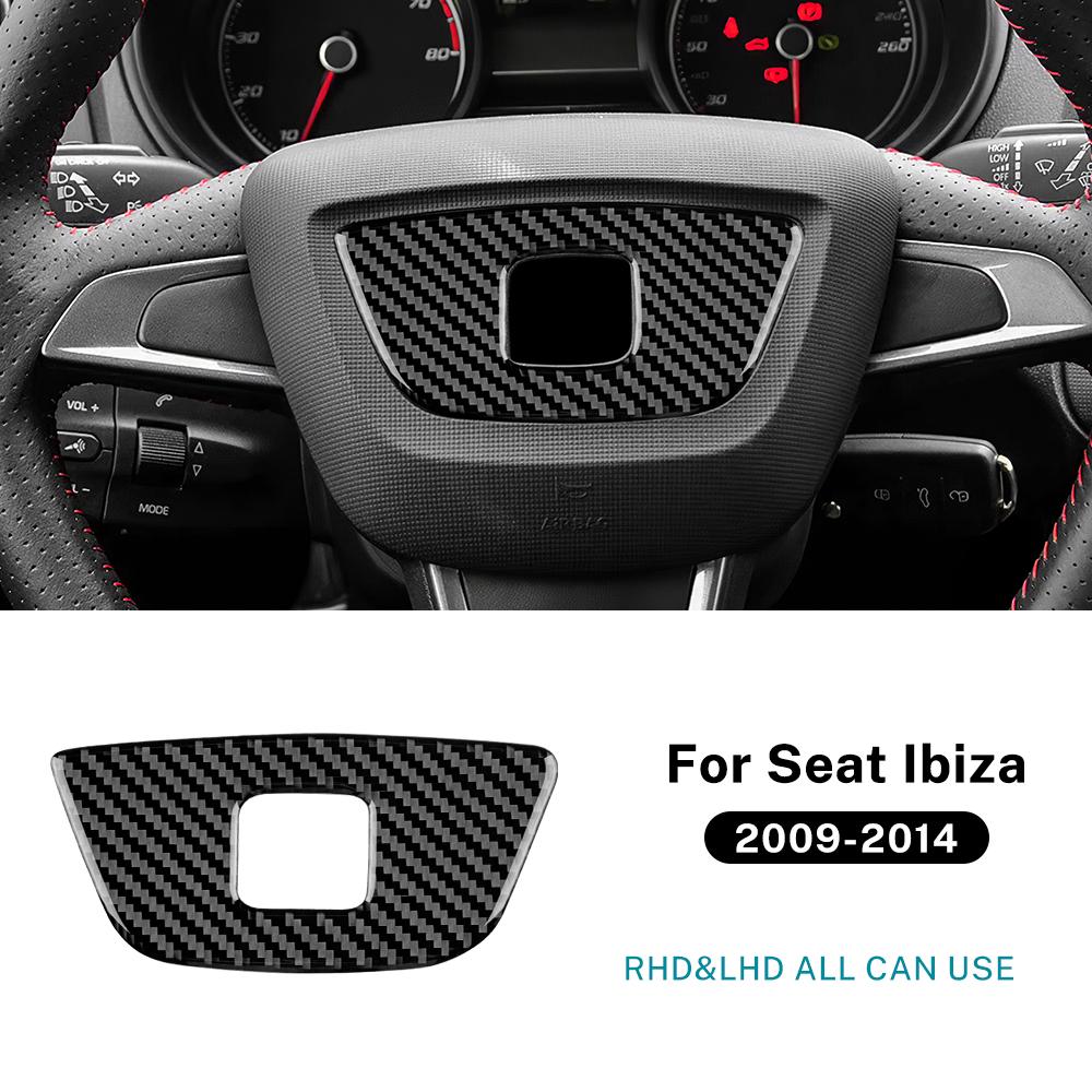 Real Soft Carbon Fiber Sticker For Seat Ibiza 2009 2010 2011 2012 2013 2014 LHD RHD Car Steering Wheel Center Frame Trim Accesso