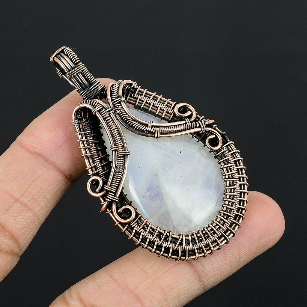 Moonstone 999 Copper Wire Wrapped Silver Pendant, Handmade Gemstone Pendant, Gift For Mom Antique Jewelry