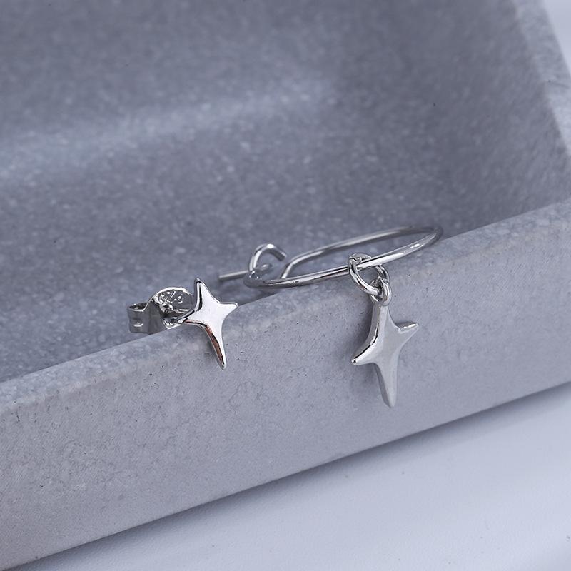 Gu Maoning, Asymmetrical Personality Small Earrings Female Style Design Cold Wind Circle Four Light Star Earrings